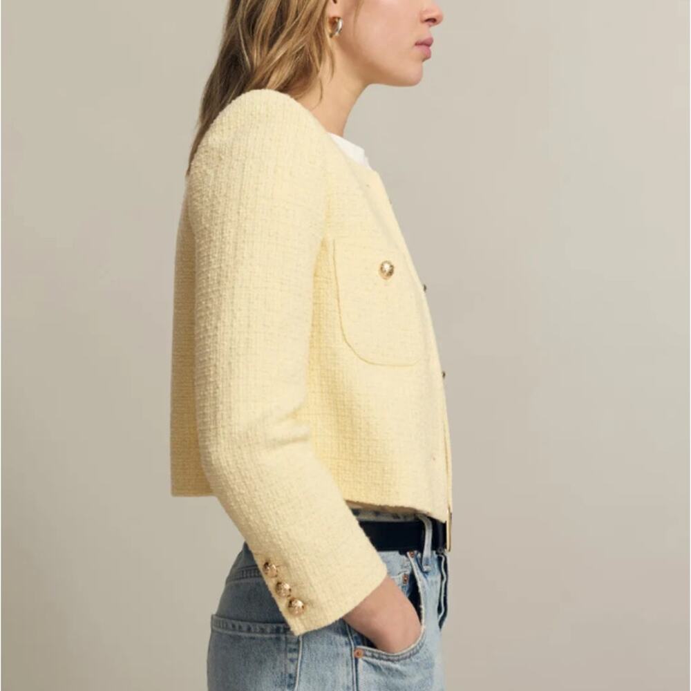 CeCe Butter Yellow Tweed Blazer SIZE 0 Lady Jacket Boucle Career Designer $149 - Picture 3 of 11